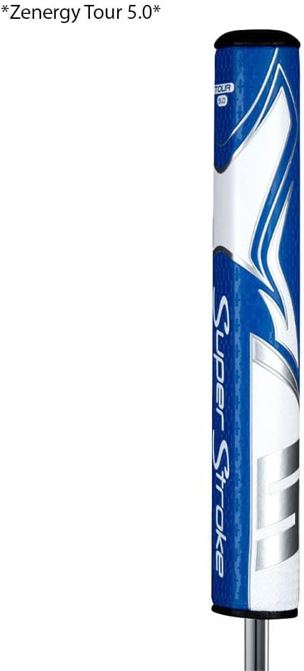 SuperStroke Zenergy Tour 5.0 Golf Putter Grip with No Taper Enhanced SPYNE Technology, New Multi-Zone Texturing and Tech-Port, Blue/White