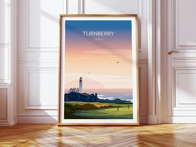 Nationcog Turnberry Golf Print - Ayrshire Scotland, Turnberry Golf Poster, Vintage Golf Travel Poster, Scotland Golf Course Art, Lighthouse Golf Print, Coastal Golf Wall Art (Unframed) (27x40)