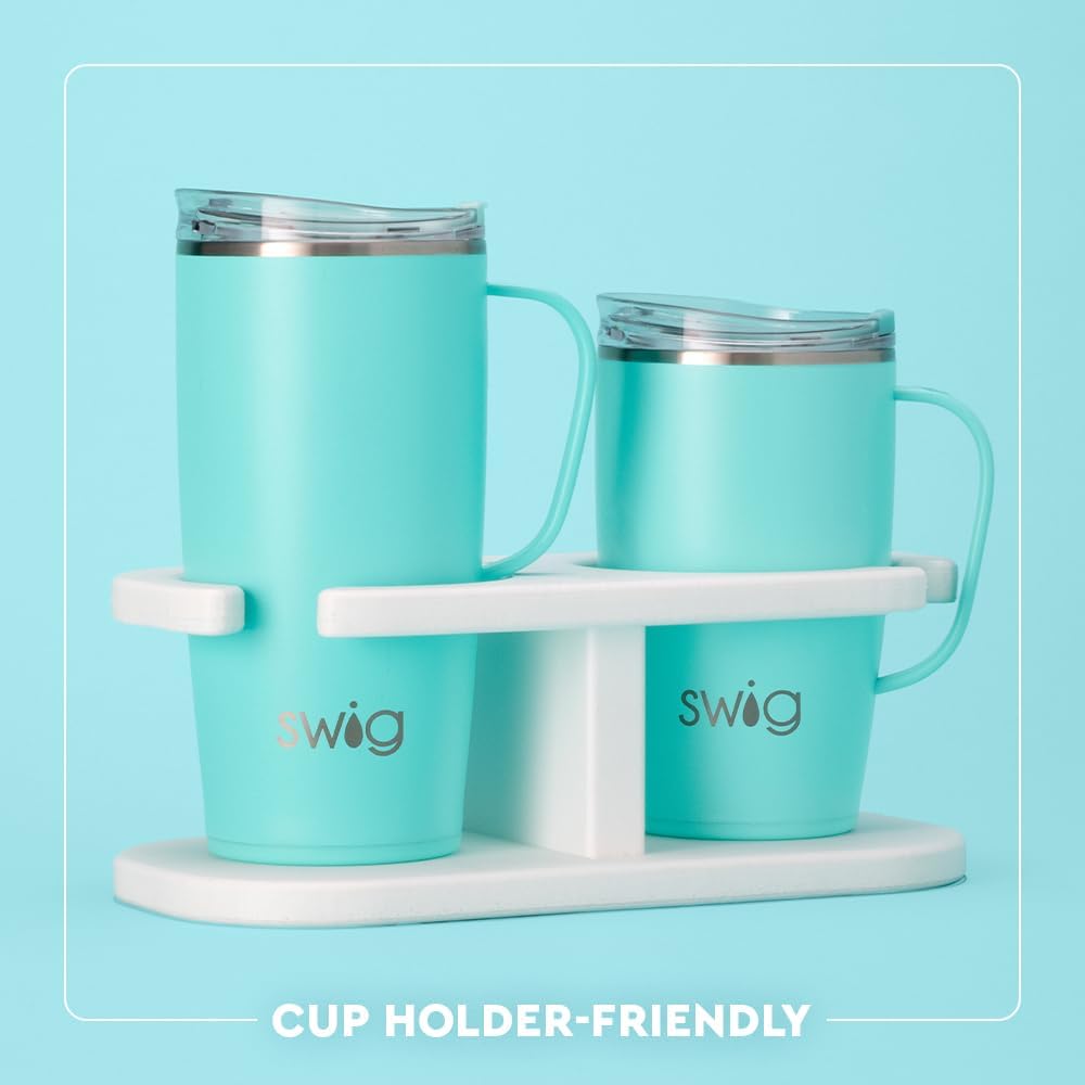 Swig Life 22oz Travel Mug, Insulated Tumbler with Handle and Lid, Travel Coffee Mug, Cup Holder Friendly, Stainless Steel 22 oz Tumbler, Reusable Insulated with Lid (Blue Lagoon)
