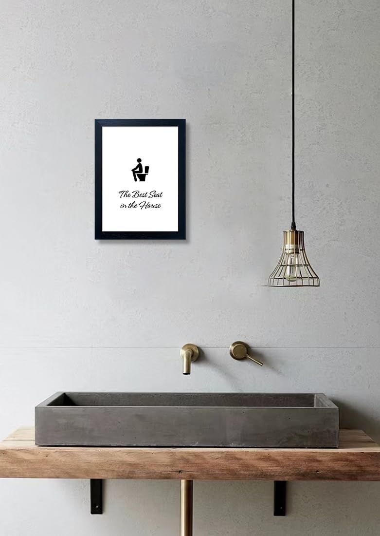 Bathroom Decor Wall Art, Framed Toilet Art, Trendy Bathroom Wall Art, Funny Quote Picture Artwork, Restroom Wall Decor, Washroom Canvas Print, Black and White Painting