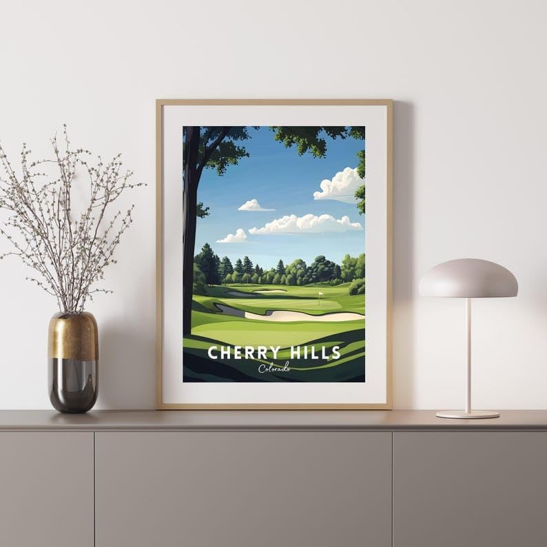 Nationcog Cherry Hills Golf Wall Art, Colorado Vintage Course Print for Living Room or Teen Bedroom, Scenic Sports Decor, Thoughtful Gift for Dad, Husband, or Golf Fans (Unframed) (12x18)