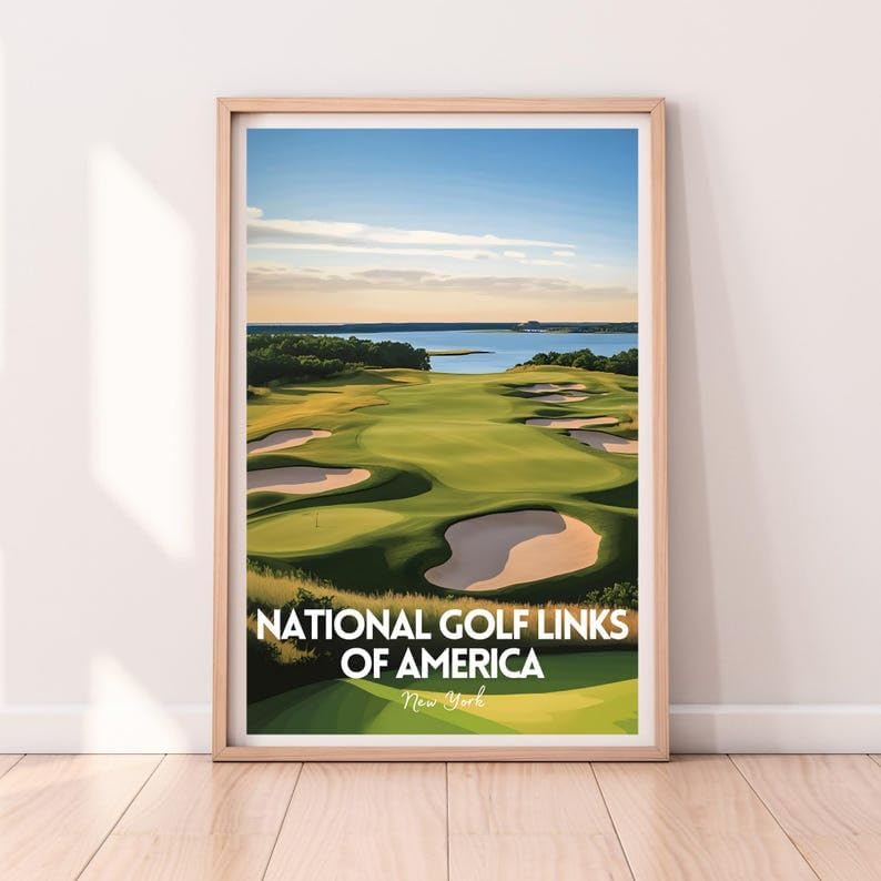 National Golf Links of America Wall Art, New York Coastal Course Poster for Office or Living Room, Vintage Golf Decor, Golf Gift for Dad, Husband, or Sports Lovers (Unframed) (9x11)