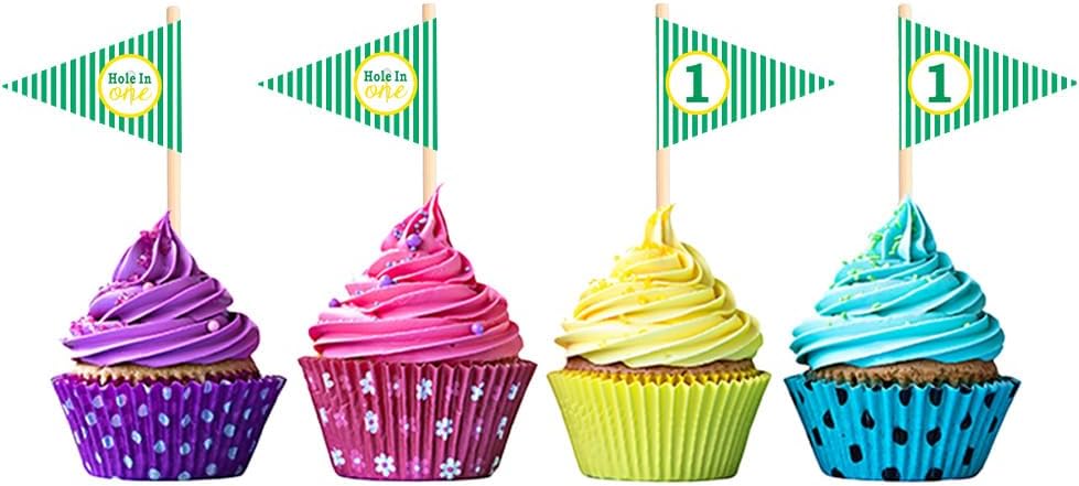 Golf Themed Toothpick Flags, 80 PCS Hole In One 1st Birthday Golf Cocktail Picks Mini Stick Cupcake Toppers Flags for Baby 1st Birthday Party Food Bar Decorations