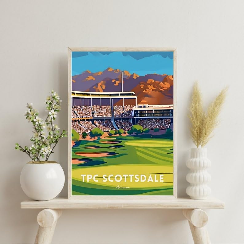 Nationcog TPC Scottsdale Golf Wall Art Poster, Arizona Desert Golf Course Print for Office or Bedroom, Vintage Sports Decor for Men, Unique Dad or Husband Gift Idea (Unframed) (11x14)