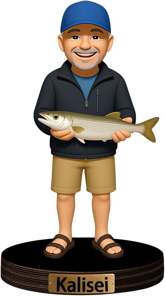 Personalized Family Photo Cartoon Desktop Ornament Custom Fisherman Portrait Figurine Plaque with Name Picture Acrylic Sculpture Desk Sign for Men Women Family Lover Christmas,04