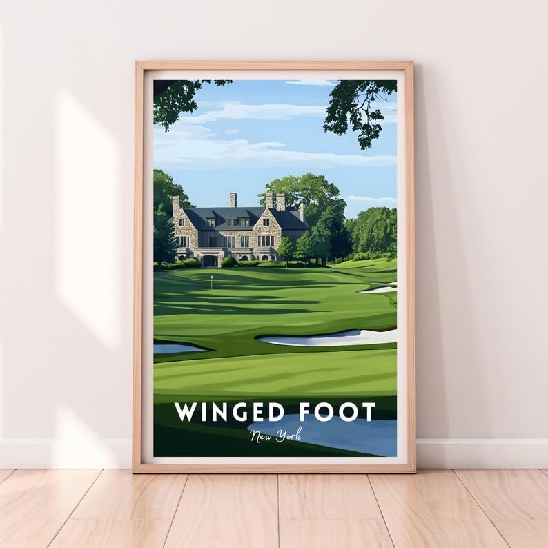 Nationcog Winged Foot Golf Wall Art Print, Classic New York Course Poster for Office or Home, Vintage Decor for Men, Thoughtful Gift for Dad or Husband, Timeless Golf Art (Unframed) (9x11)