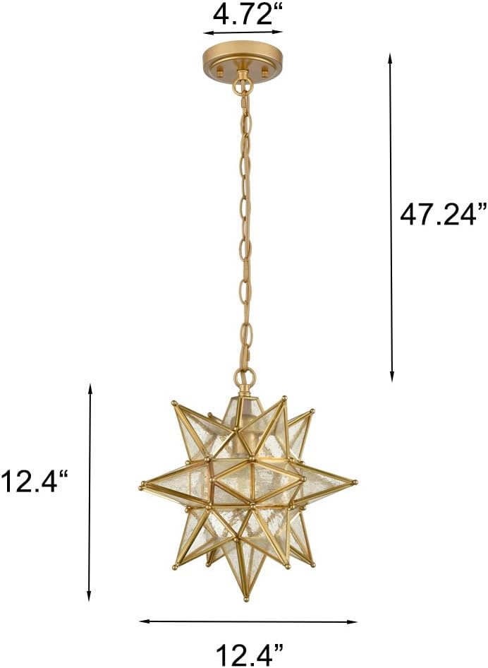 DIRYZON Modern Moravian Star Pendant Light Gold Hanging Ceiling Light Seeded Glass Pendant Lighting for Kitchen Island,13-Inch
