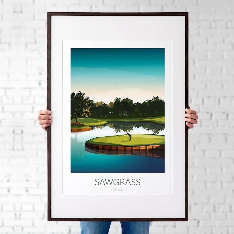 Nationcog TPC Sawgrass Golf Print - Island Green 17th Hole; Golf Poster; Sawgrass Golf Poste; Sawgrass Print; Florida Golf Course; Island Green Artwork (Unframed) (16x24)