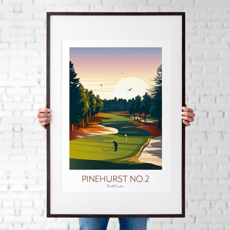 Pinehurst Golf Print - North Carolina - No.2 Golf Course; Pinehurst No.2 Poster; Golf Course Artwork; Vintage Golf Print; North Carolina Golf (Unframed) (11x14)