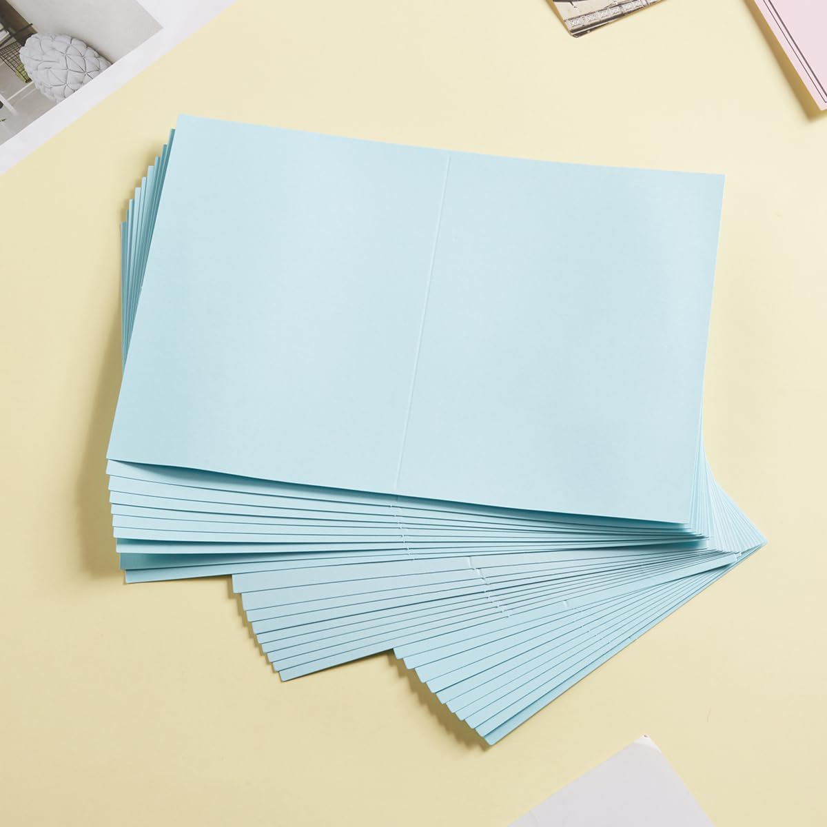 50 Pack Blank Cards Folded Cardstock Thank You Blank Greeting Cards for Invitations, Wedding, Greeting Cards, All Occasion DIY (Light Blue, 5x7)