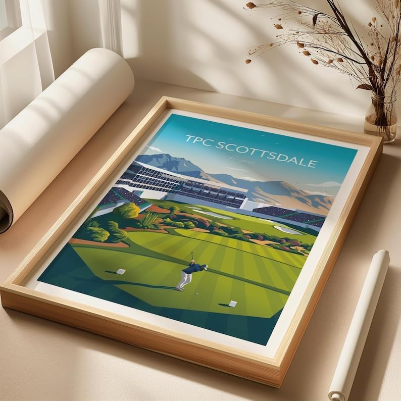 Nationcog WM Phoenix Open Golf Print - TPC Scottsdale Stadium Course 16th Hole, Arizona, TPC Scottsdale Golf Poster, Arizona Golf Course Art, Stadium Hole 16 Print (Unframed) (12x18)
