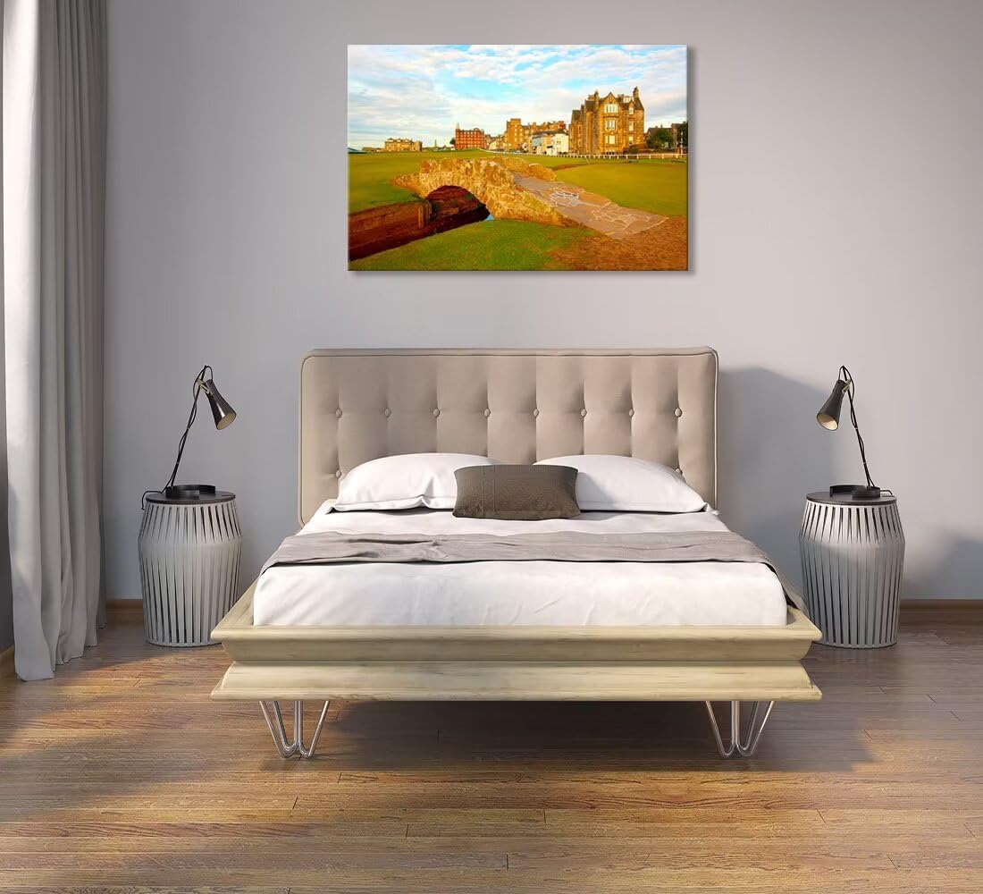 St Andrews Golf Course Wall Art for Living Room Bedroom Home Decorations Golf Course Swilcan Bridge St Andrews Picture Poster Framed Artwork Canvas Prints Ready to Hang(12''H x 16''W)