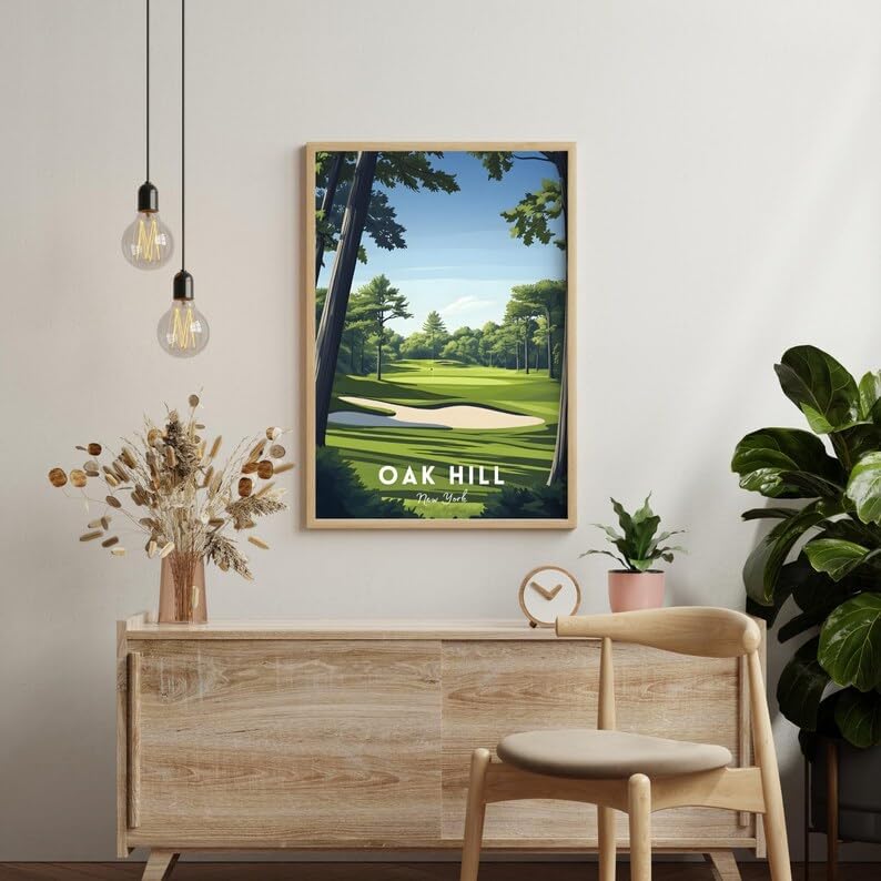 Nationcog Oak Hill Golf Poster, Vintage New York Travel Wall Art Print, Retro Country Club Artwork, Classic Golf Decor for Home, Bar or Office (Unframed) (20x30)