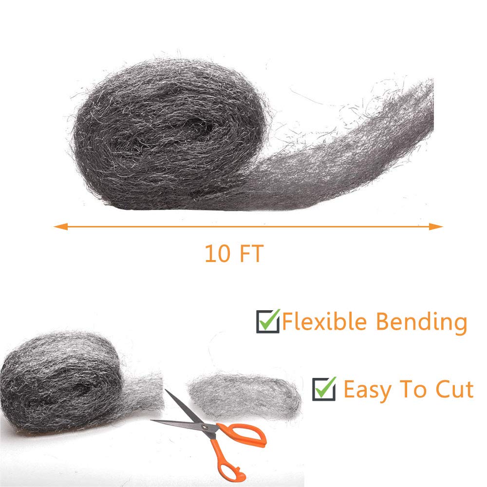 Steel Wool Fill Fabric DIY Kit, Steel Wool for Mice Control Away from Holes/Siding/Pipeline/Vents in House, Hardware Cloth Coarse Wire Wool Hardware Cloth, 3 Pack × 10FT
