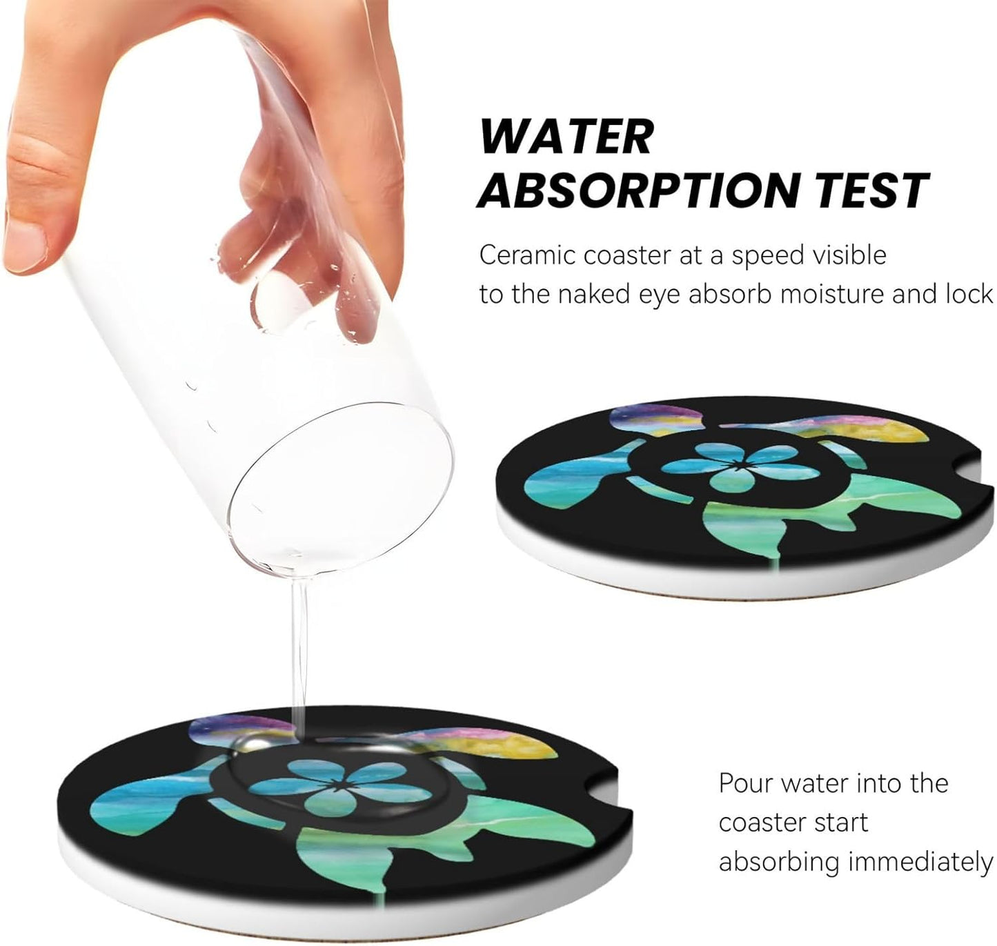 Car Cup Holder Coasters, Sea Turtle Car Coasters for Cup Holder Drinks, 2 Pack Ceramic Cute Auto Interior Accessories for Women Men