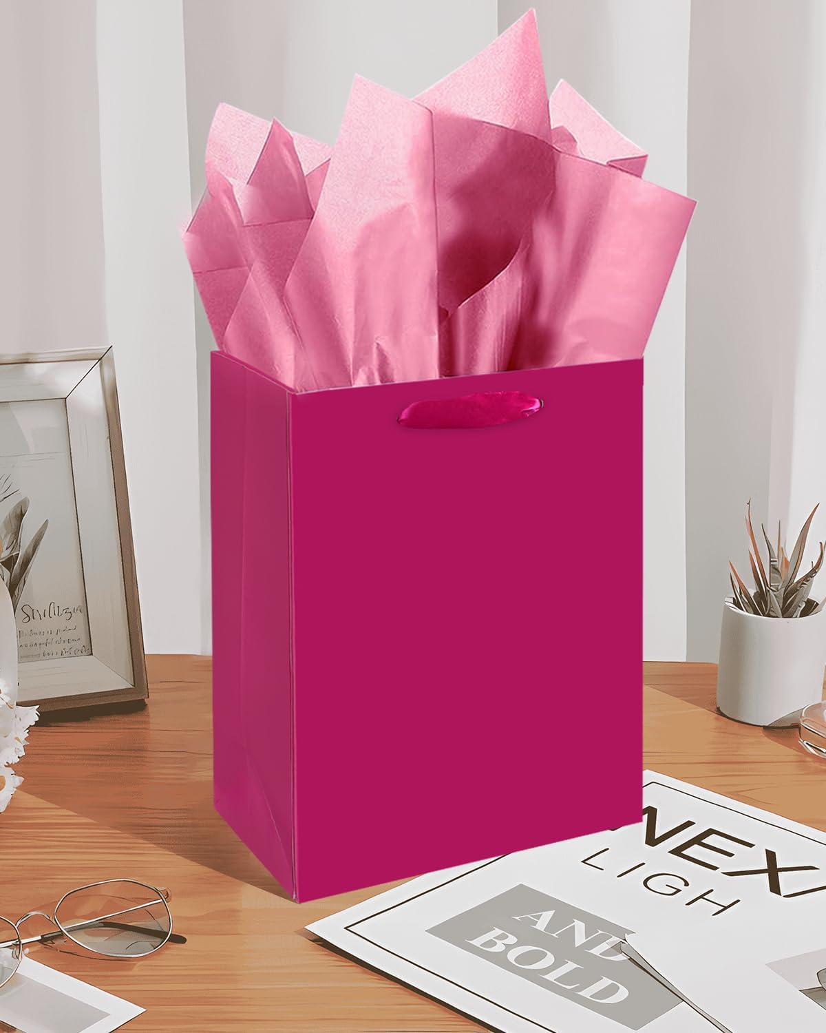 Gcardist Dragon Fruit Gift Bags with Tissue Paper for Wedding, Birthday, Party Supplies-7.9"x4.3"x9.6" Medium Size Cardboard Gift Bags(16pcs Bags +32pcs Tissue Paper )