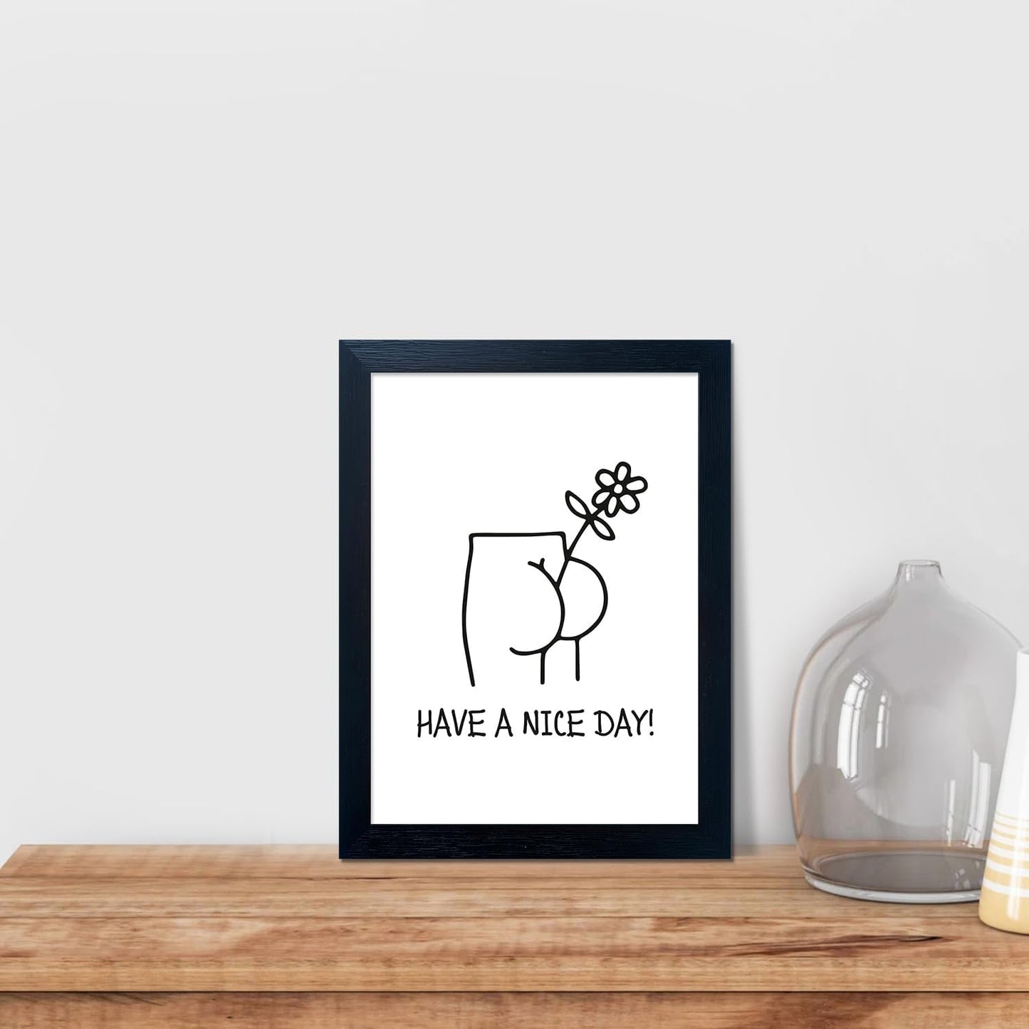 Black and White Bathroom Wall Decor, Funny Bathroom Wall Art, Humoristic Restroom Wall Decor, Framed Minimalist Canvas Print Painting for Decor