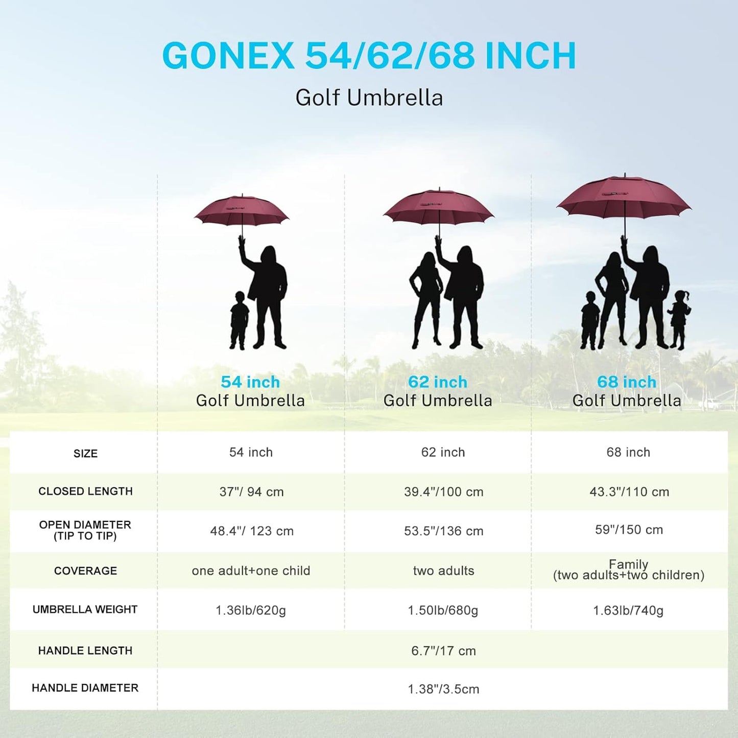 Gonex 54/62/68/72/80 Inch Extra Large Golf Umbrella, Automatic Open Travel Rain Umbrella with Windproof Water Resistant Double Canopy, Oversize Vented Umbrellas for 2-3 Men and UV Protection, Multiple Colors