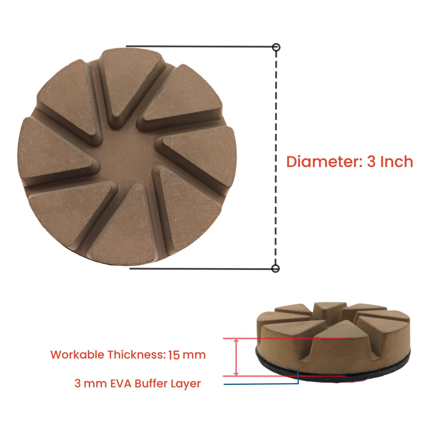 Hybrid Diamond Ceramic Polishing Pucks, Aggressive Concrete Terrazzo Floor Hook n Loop Grinding Pads, 3 Inch Long Using Life Transitional Discs,200# 3PCS