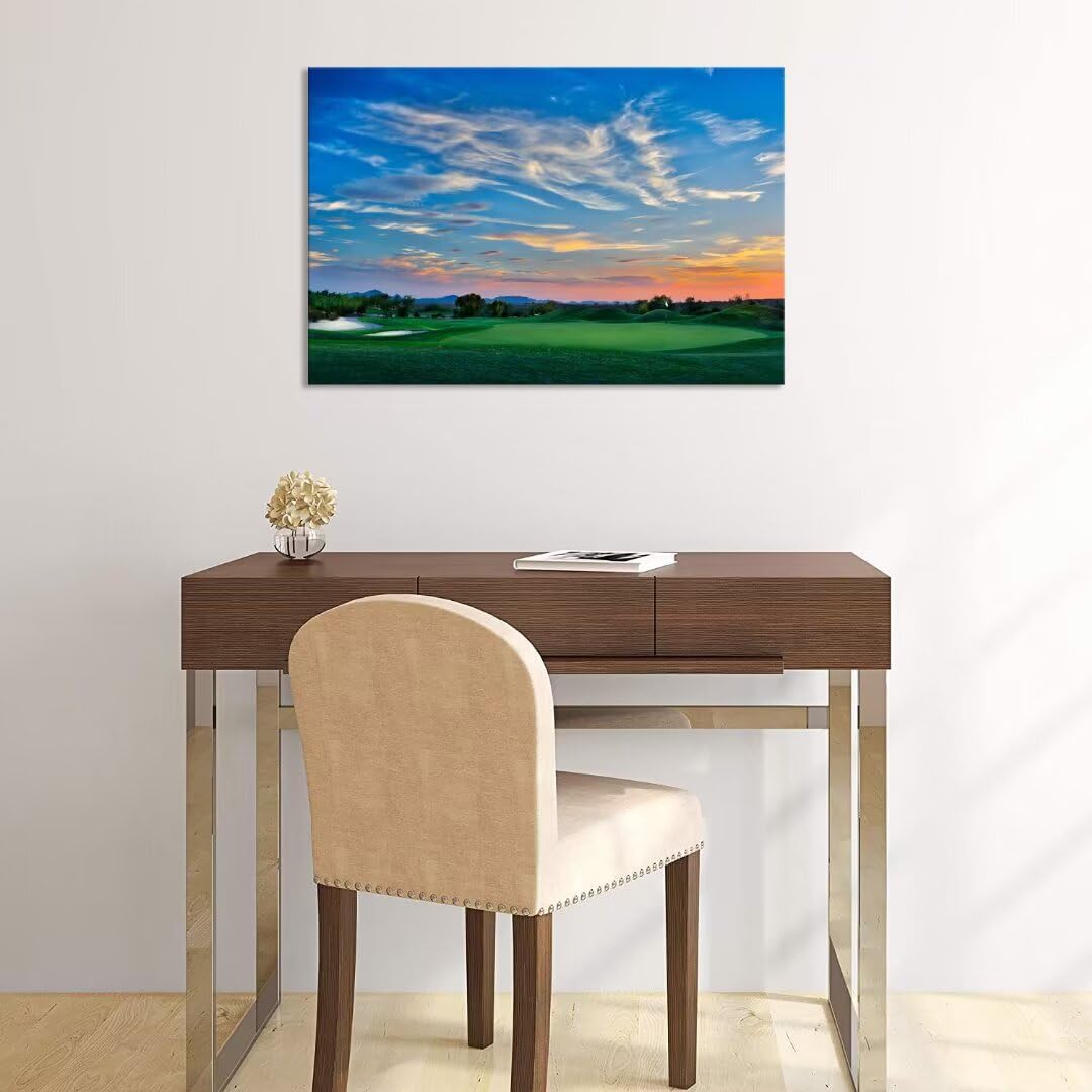 Arizona Scottsdale Golf Course Wall Art for Living Room Bedroom Bathroom Home Decorations Sunset Arizona Scottsdale Landscape Picture Poster Framed Artwork Canvas Prints Ready to Hang(12''H x 16''W)