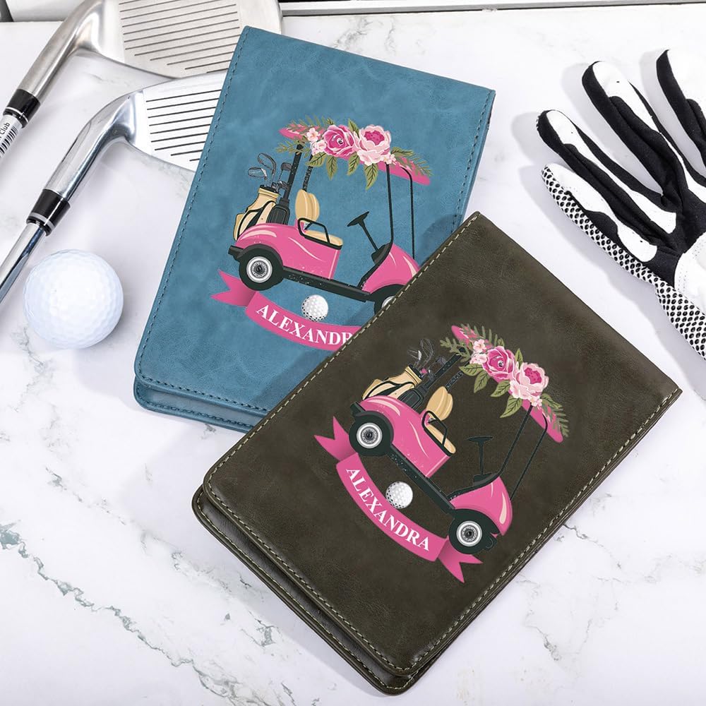 Personalized Leather Golf Scorecard Holder Customize Name Golf Yardage Book Cover Accessories Father Day Christmas Birthday Gifts for Men Women