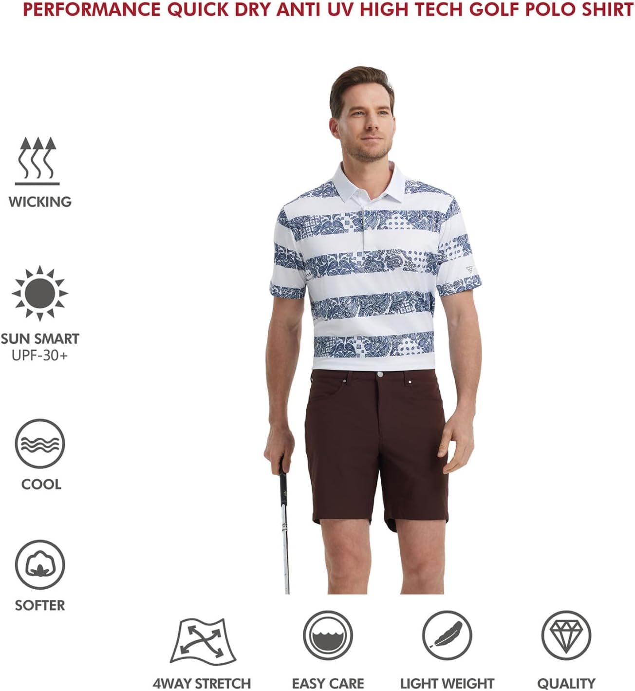 Golf Shirts for Men Dry Fit Short Sleeve Print Performance Moisture Wicking Polo Shirt