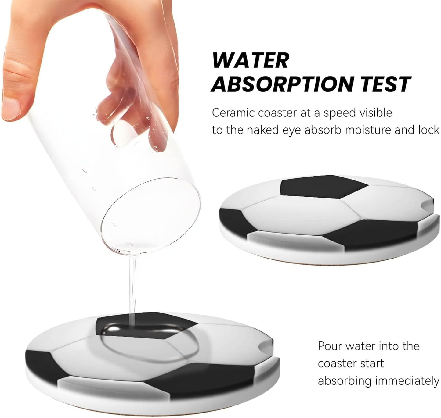 Car Cup Holder Coasters, Soccer Ball Car Coasters for Cup Holder Drinks, 2 Pack Ceramic Cute Auto Interior Accessories for Women Men
