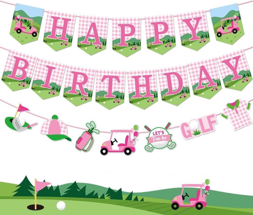 3PCS Pink Golf Birthday Banner for Girl Golfs Party Decorations Golf Theme Happy Birthday Banner Garland Sign Golfs Ball Partys Hanging Banners for Sports Theme Party Baby Shower Supplies