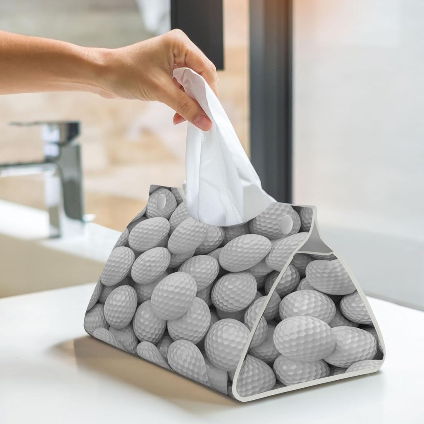 Tissue Box Cover Sport Golf Ball Rectangle PU Leather Tissue Box Holder for Car Bathroom Bedroom Desk Tabletop Decor