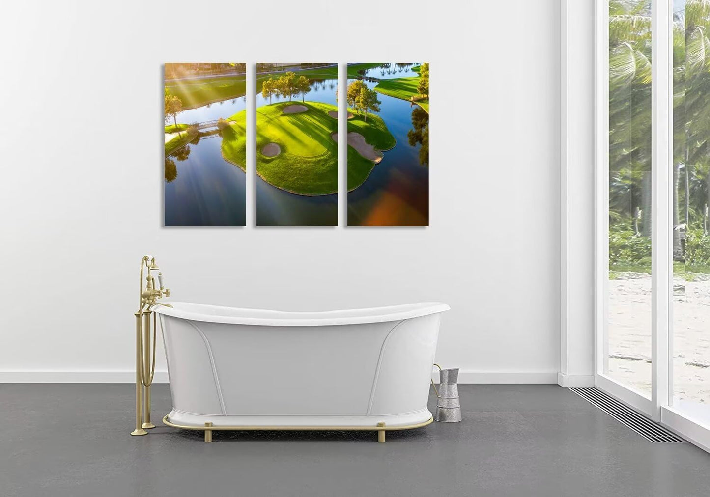 Island Golg Hole in Arizona Golf Course Wall Art for Living Room Bedroom Bathroom Home Decoraitons Golf Course Pictures Posters Framed Artwork Canvas Prints Ready to Hang(20''W x 40''H x3)