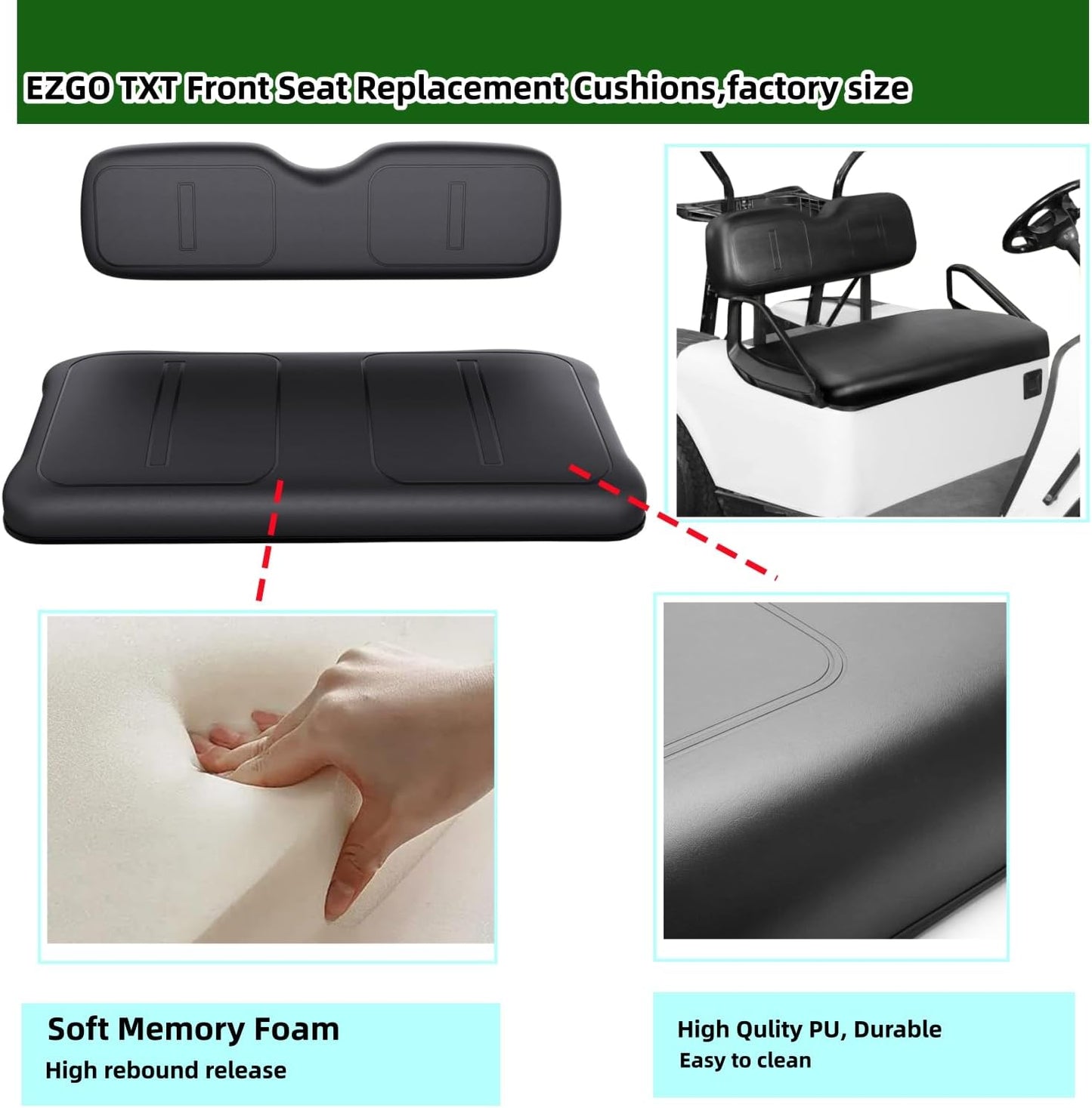 Golf Cart Seats Front Seat Bottom & Seat Back Assembly for EZGO TXT/Medalist 1994-2013 Models, Replaces OEM # 71751-G04, factory size (Seat Set Black)