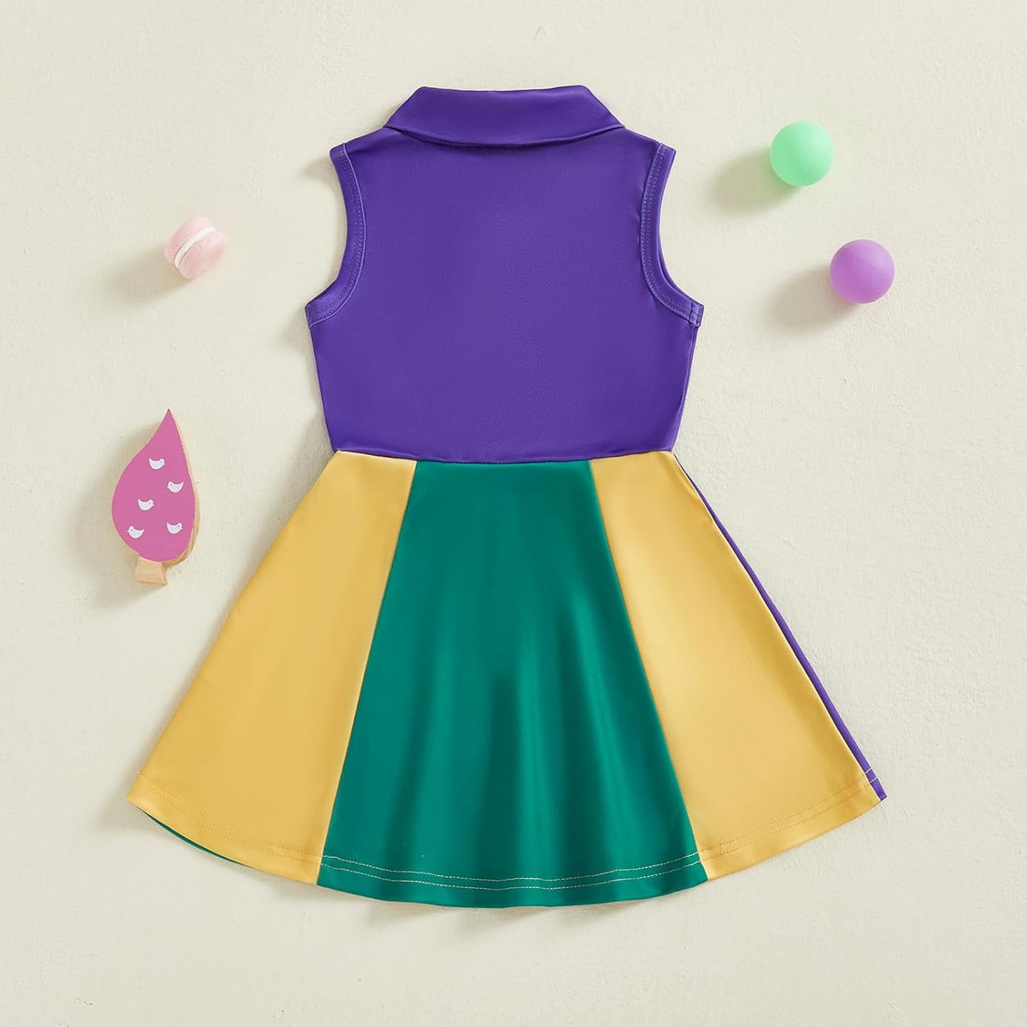 Little Girls Mardi Gras Outfit Toddler Sleeveless A Line Sun Dress Kids Zipper Party Dresses Spring Summer Clothes