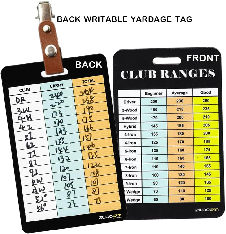 Golf Club Distance Range Cards with Holder, Back Writable Yardage Matrix Chart for Beginner to Advanced Players