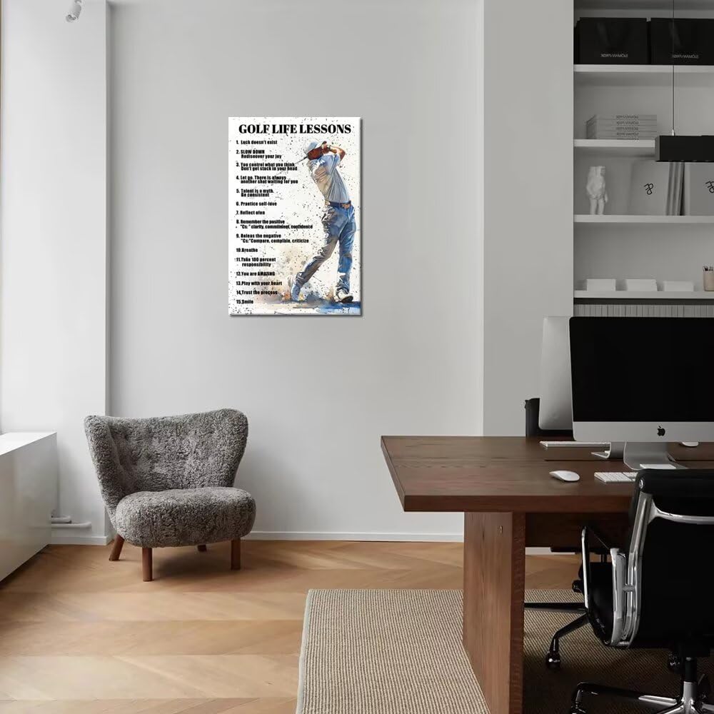 Golf Wall Art Golf Sports Poster Inspirational Quotes Picture Wall Decor Canvas Print Golf Sign Painting Artwork for Living Room Office Club Home Decorations Framed Ready to Hang (24 x 36 inch)