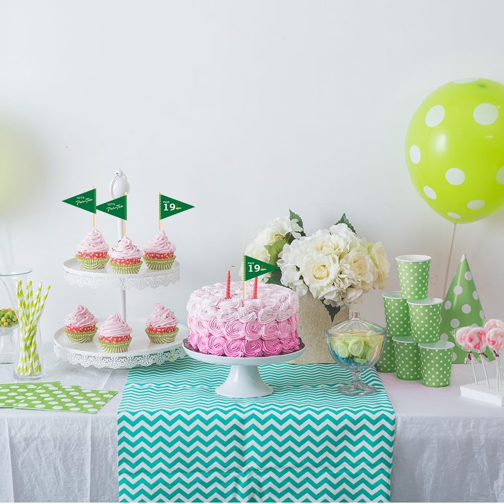 Golf Themed Toothpick Flags, 20 PCS Par 19 Let's Par-Tee Birthday Cocktail Picks Mini Stick Cupcake Toppers for 19th Birthday Party Food Bar Decorations
