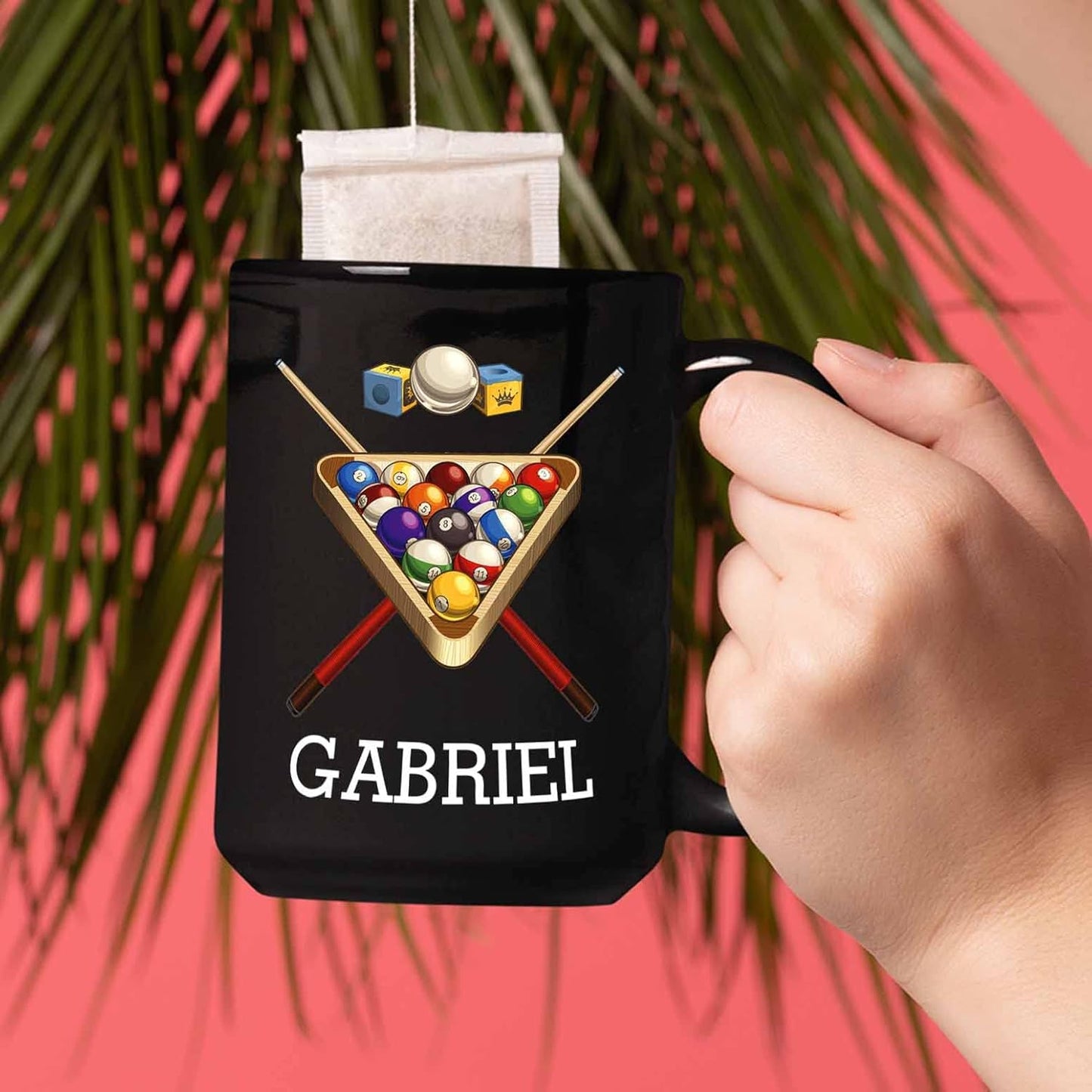Customized Billiards Coffee Mugs Cups 11 Oz 15 Oz, Personalized Ball Billiards Coffee Cup With Choose Name, Pool Billiards Black Ceramic Mug Gifts For Billiards Lover, Billiard Balls Travel Mug Gift
