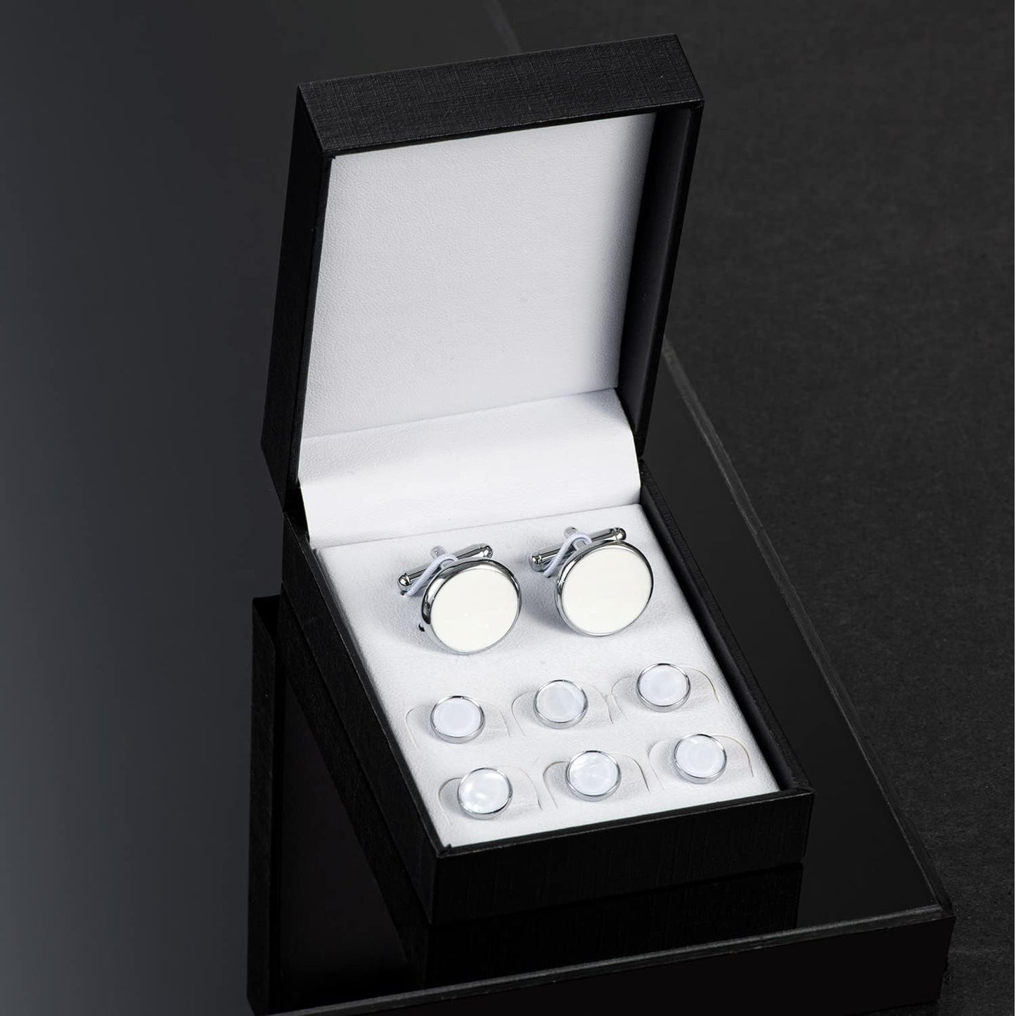 wynameleri Mens Classic Shirts Cufflink Studs, Mother-of-Pearl Tuxedo Shirt Button and Cuff Links Set, Formal Business Wedding Jewelry