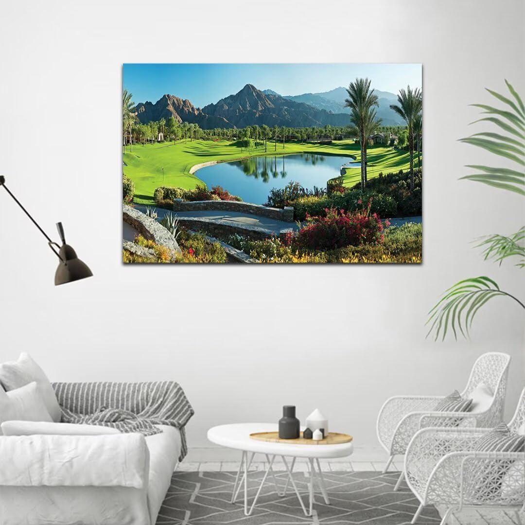 HJY Art USA California Golf Course Wall Art Pictures for Gym Golf Course Wall Decor Blue Green Abstract Painting Poster for Home Decor Living Room Bedroom Bathroom Office Artwork (12 x 16 inch)
