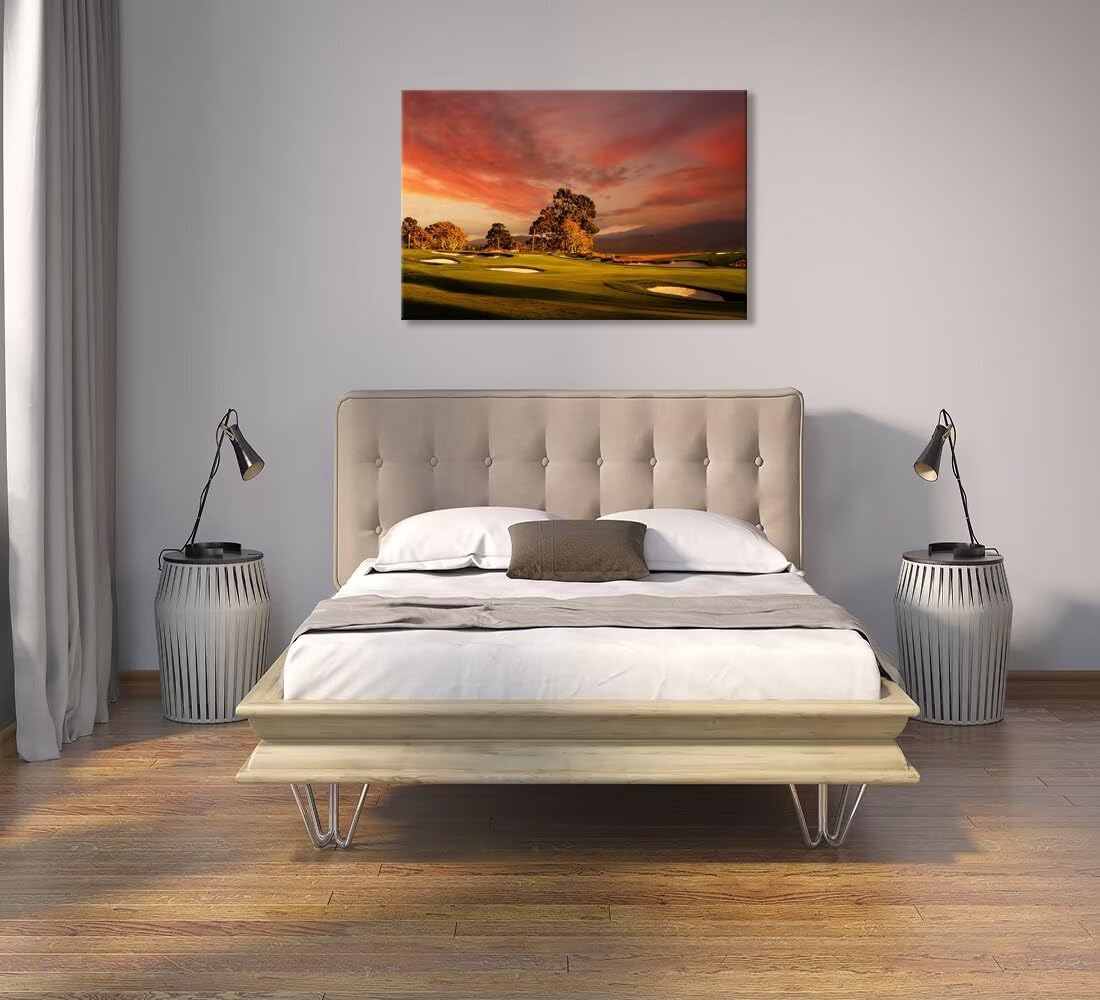 chenchenArt Coastline Golf Course Wall Art for Living Room Bedroom Bathroom Decor USA California Golf Course Picture Wall Decor for Office Golf Art Canvas Prints Framed Ready to Hang(12''H x 16''W)