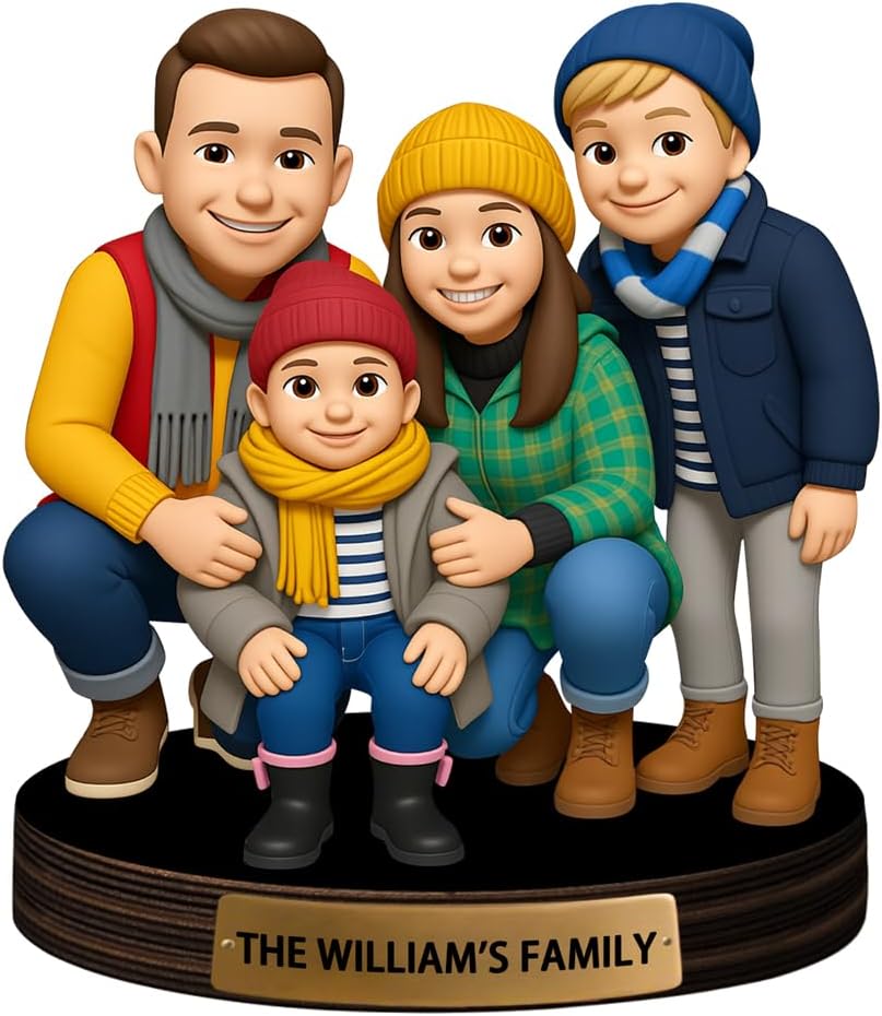 Personalized Family Photo Cartoon Desktop Decor Custom 2D Birthday Portrait Figurine Plaque with Name Picture Acrylic Sculpture Desk Sign Ornament for Men Women Family Couple Christmas Birthday,01