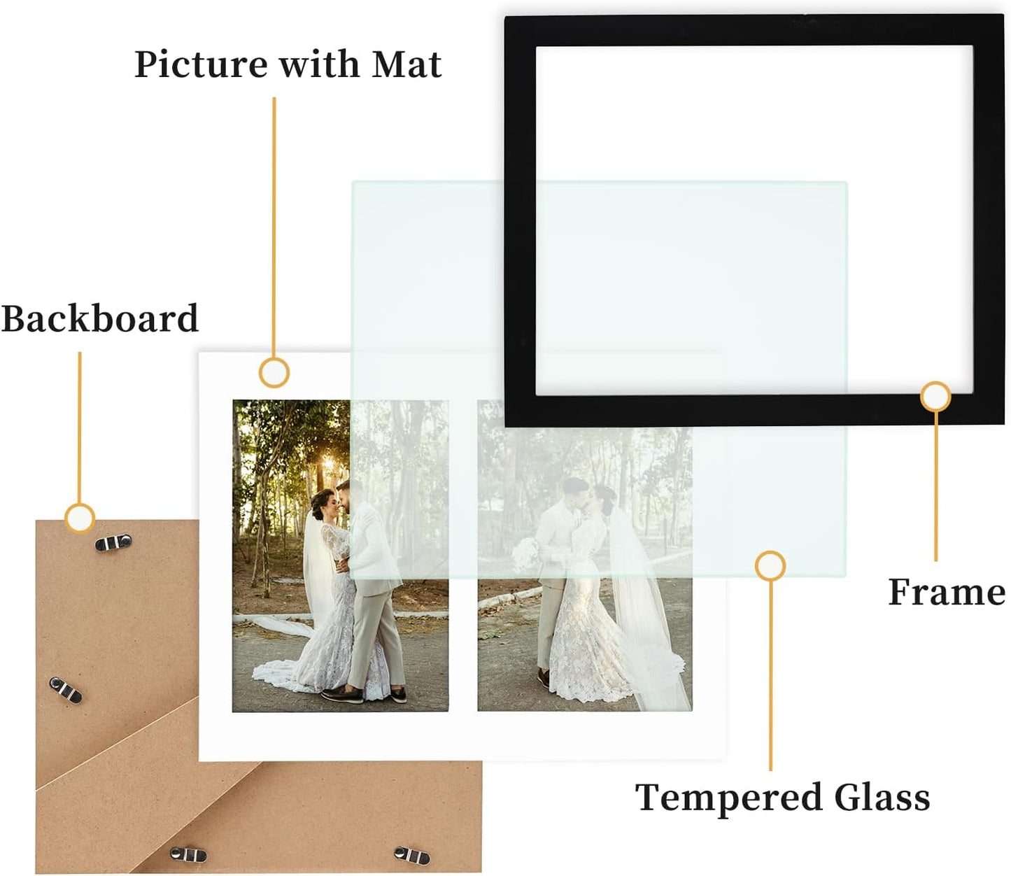 8.5x11 Pine Wood Collage Picture Frame Double 5x7 Picture Frame with Tempered Glass Fits 1Pc Certificate or 2Pcs 5x7 Photos With Mat For Tabletop or Gallery Wall Mounted-Classic Black