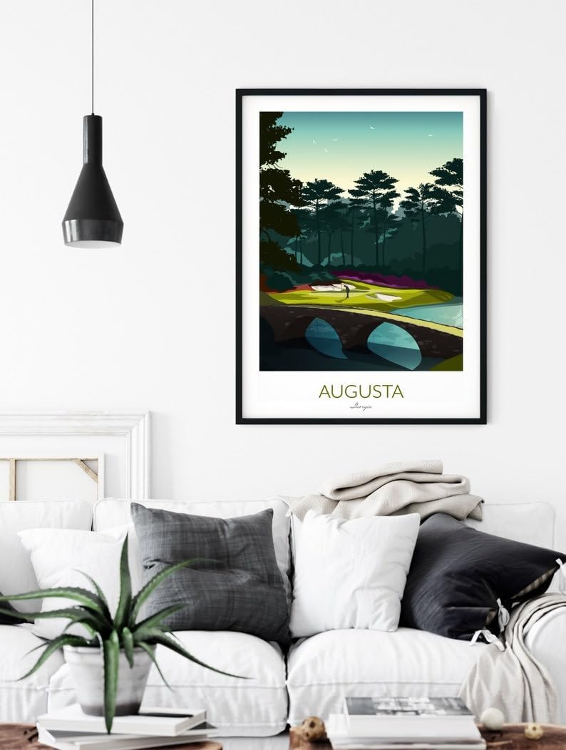 Nationcog Augusta Golf Print - The Masters; Golden Bell 12th Hole; Scenic Golf Course Wall Art; Vintage Augusta Golf Print; Augusta Georgia Landscape Poster (Unframed) (16x24)