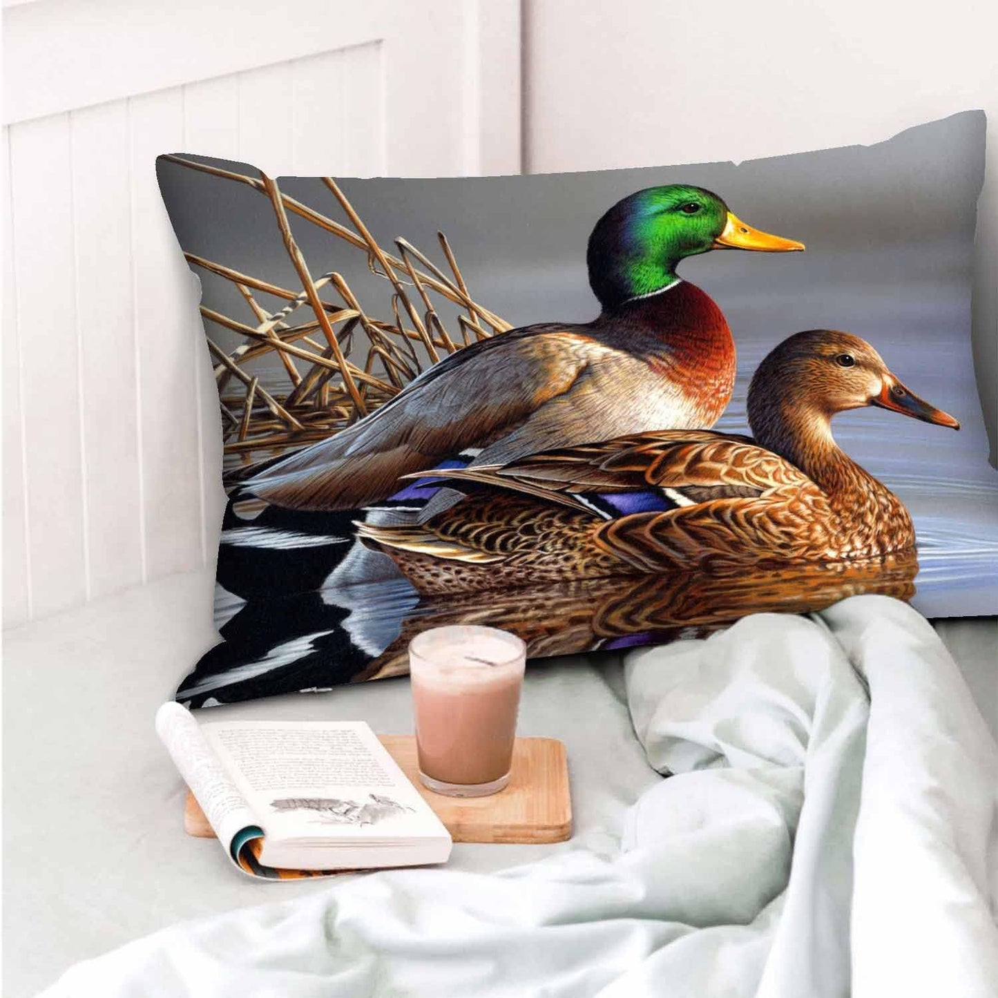 Mugod Throw Pillow Cover Lover Ducks on The Water,Cushion Covers Pillowcase for Sofa Couch Bed Chair 20x30 Inches