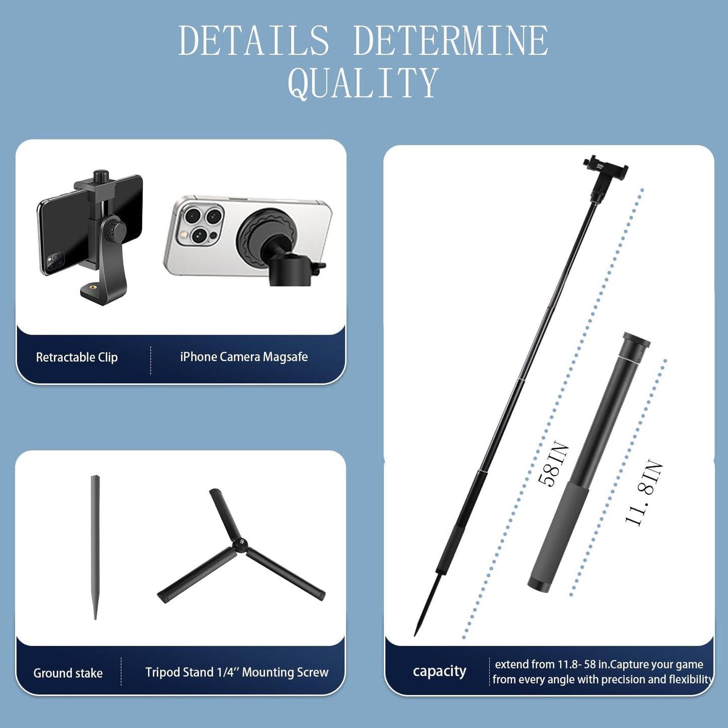 WIGERLON Golf Monopod Stick,Golf Tripod, Golf Recording Stick with Magnetic Phone Holder and a Adjustable Clip Smartphone Holder.irangesports Stick for Golf Swing
