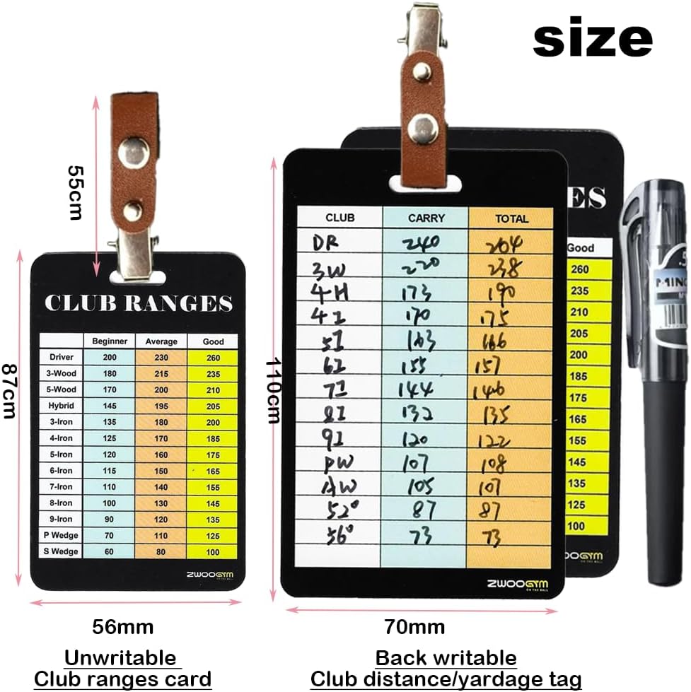 Golf Club Distance Range Cards with Holder, Back Writable Yardage Matrix Chart for Beginner to Advanced Players