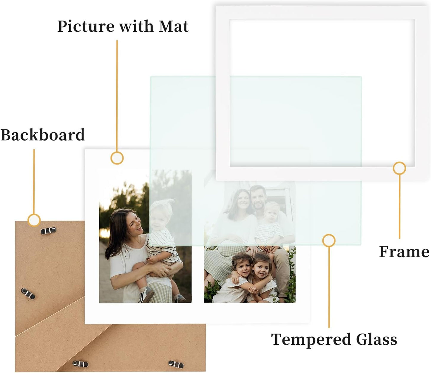 8.5x11 Pine Wood Collage Picture Frame Double 5x7 Picture Frame with Tempered Glass Fits 1Pc Certificate or 2Pcs 5x7 Photos With Mat For Tabletop or Gallery Wall Mounted-Bright White