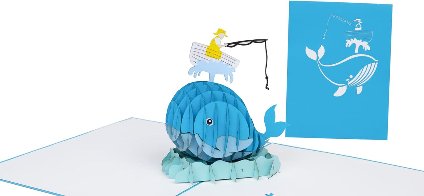iGifts And Cards Fisherman & Whale Pop-Up Greeting Card, 6" x 8" β Stunning 3D Marine Design for Fishermen, Ocean Lovers, Birthdays, Anniversaries, Retirements, and Nautical-Themed Surprise, with Envelope