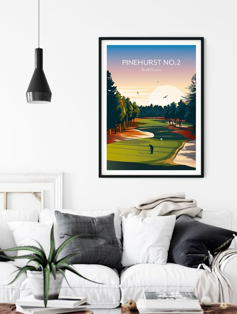 US Open Pinehurst No.2 Golf Print, US Open North Carolina, North Carolina Golf Art, Vintage Golf Print, Golf Championship Wall Decor, Scenic Golf Landscape (Unframed) (9x11)