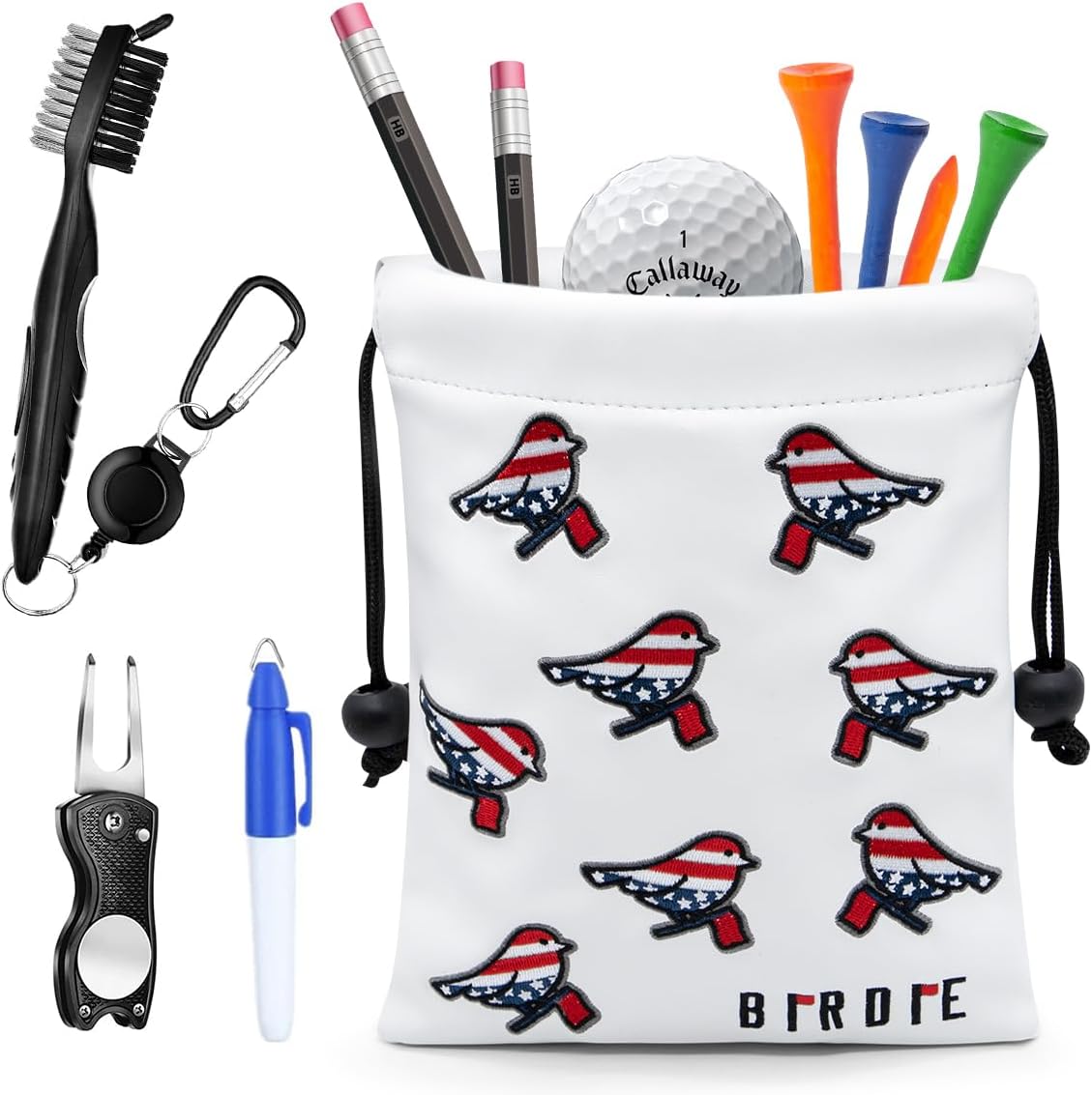 Golf Valuables Pouch, Leather Golf Tee Pouch with Drawstring Closure Golf Ball Tee Handbag Portable Golf Accessories