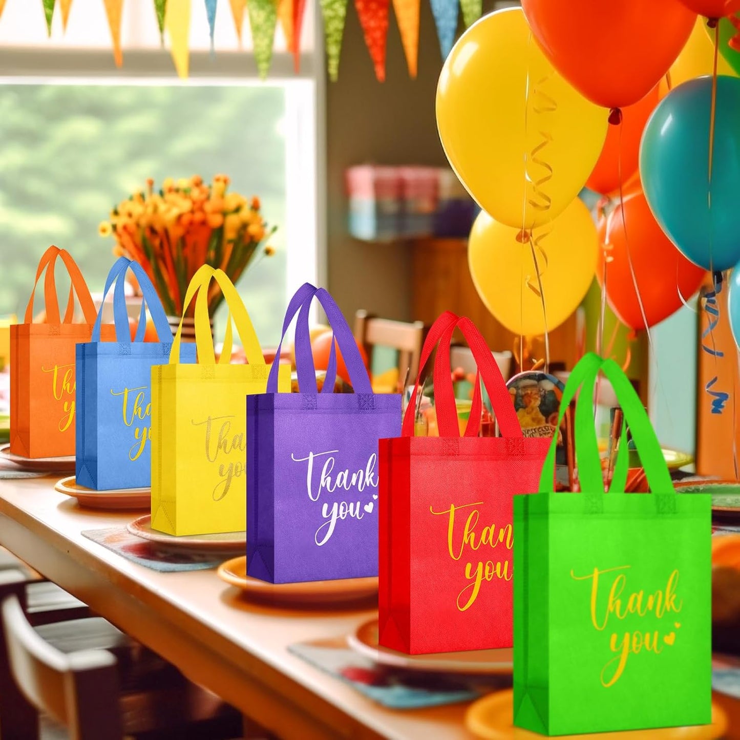 Sweetude 30 Pcs Thank You Gift Bags with Handles Bulk Reusable Goodie Bag Non Woven Foldable Handbag for Graduation Wedding Bridesmaid Gifts(10 x 8 x 4 Inch,Colorful)
